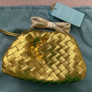 NWT Tiffany & Fred Gold Woven Crossbody Leather Bag